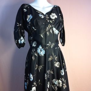 Vtg Cirilo Fitvand Flare Floral Satin Dress